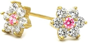 14K Gold Plated Brass CZ Set Small Cluster Flower Screwback Stud Earrings
