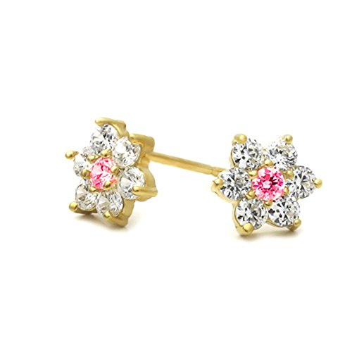 14K Gold Plated Brass Cz Set Small Cluster Flower Screwback Stud Earrings #TOP16
