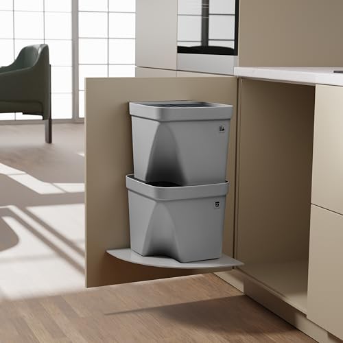 Image of 10L Dustbin with Lid | Grey | Pack of 2 | Multipurpose Garbage Bin for Kitchen, Home & Office | Wet & Dry Waste Basket for Food Waste, Recycling & Indoor Outdoor Use