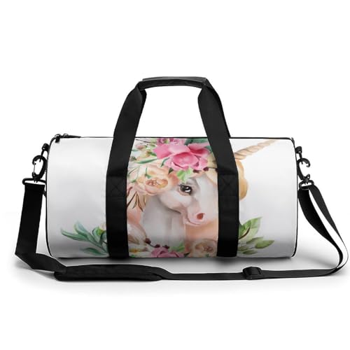 Sac de sport licorne fleurie pour gym et weekend de camping