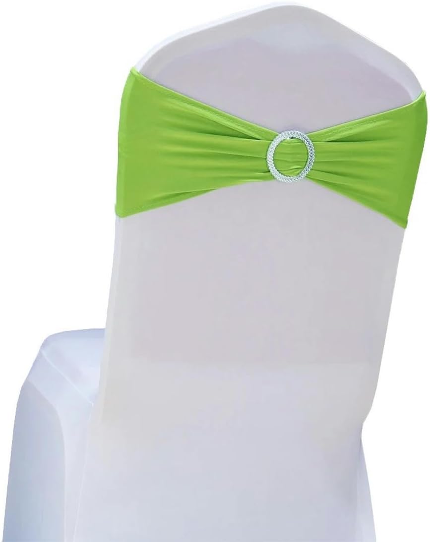 Pack of 100 Spandex Elastic Chair Sash Band with Buckle for Banquet Party Decor Metallic Gold Silver Sashes-Navy (Light Green One Size)