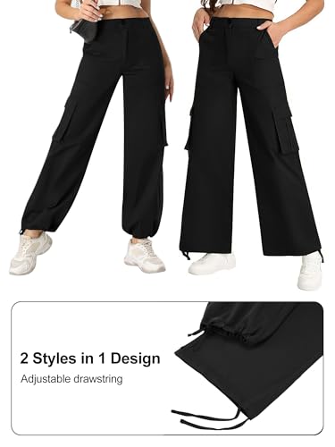 AVAMO Cargo Pants for Women with Pockets High Waist Lightweight Stretchy Hiking Casual Streetwear Baggy Wide Leg Pants4
