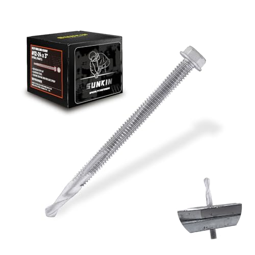 Image of SUNKIN 132PCs Self Tapping Screws for Metal, Hex Head #12 x 3 Inch, Self Drilling for Thick Steel, Less Effort Installation, Long Lasting Anti Rust Coating