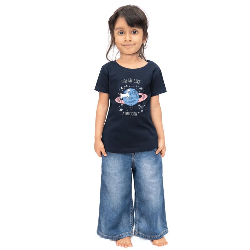 Image of Real Basics Cotton Regular Fit Half Sleeve Cotton T-Shirts for Girls - Round Neck Tops for Girl, Multicolor - Pack of 3