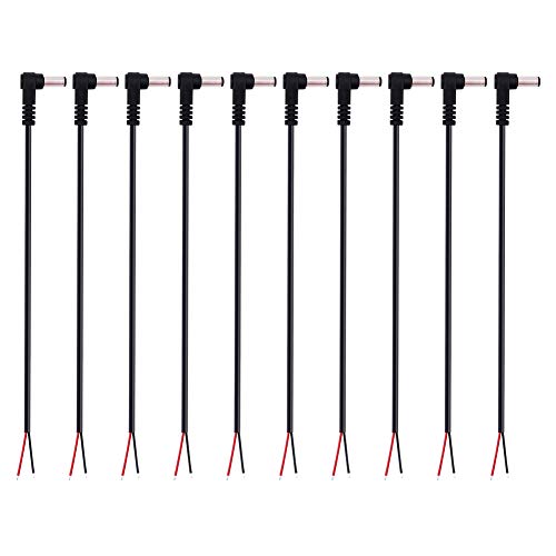Fancasee (10 Pack) Replacement 5.5mm x 2.1mm 90 Degree Right Angle DC Power Male Plug Jack to Bare Wire Open End Pigtail Power Cable Cord for DC Power Supply Cable Repair