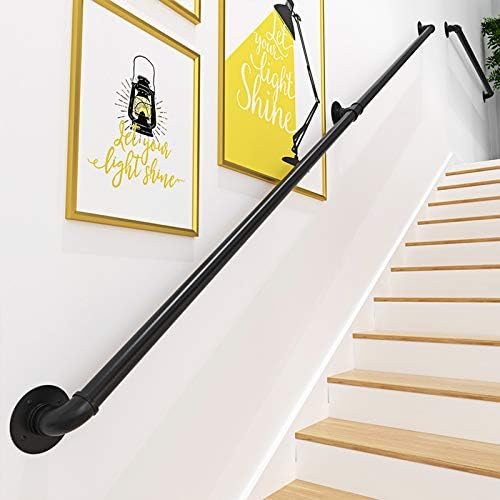 Gorssen 360cm Handlauf Eisen,Handlauf für Treppen Schwarz | Sicherheitsgeländer Türgriff Treppengeländer Halter mit Halterungen - Komplettset