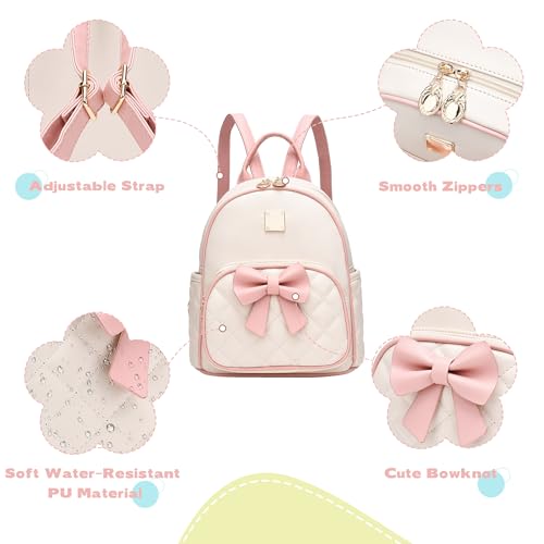 Image of I IHAYNER Mini Backpcak for Girls Small Bowknot Quilted Leather Backpack Purse for Women Cute Trendy Stuff Gifts for Kids (Pink)