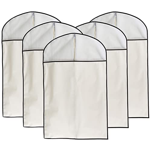 Medesey Lot de 5 sacs à vêtements, 60 x 100 cm, tissu non tissé léger, nouvelle version 2022, uniforme costume manteau, veste avec fenêtre transparente pour le rangement et les voyages. (beige) Cover