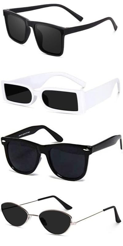 Sheomy Unisex Combo offer pack of 4 shades glasses Square Sunglasses Rectangle Retro Vintage Narrow Women::Men Small Narrow Square Sun Glasses Combo offer pack of 4 MC-211