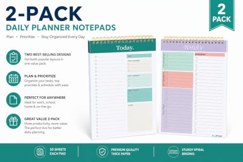 Image of AccuPrints Pack of 2 A5 To Do List Notepad - Daily Planner Undated 50 Sheets /100 Pages Tear Off, 5.8 inch x 8.2 inch | Planning Memo Pad | Checklist Productivity Note Pad for Work and Personal Organized