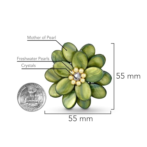 Image of AeraVida Lime Green Mother of Pearl Sweet Azalea Floral Pin-Brooch | Floral Brooches for Women | Green Brooch Pin | Pearl Pin | Brooch Pins for Women | Handmade Pins