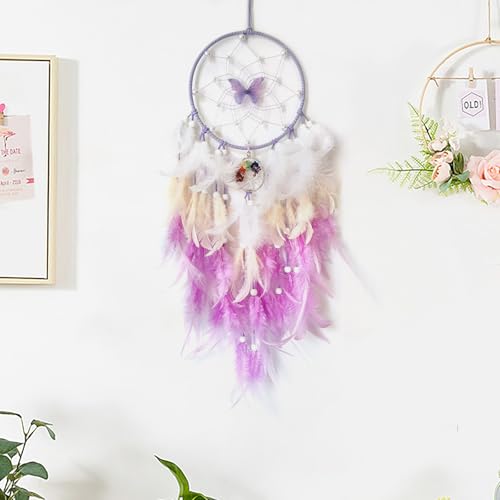 Purple Dream Catcher Wall Decor Feather Dream Catchers with Crystal Tree of Life Pendant Handmade Dreamcatcher Wall Hanging Ornament for Bedroom Living Room Home Decor - Image 5