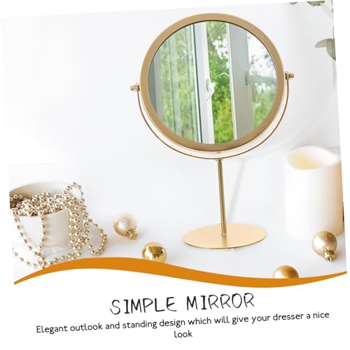 Espejo de maquillaje redondo Luxshiny dorado para mesa miniatura 4