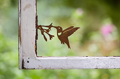 Elegant Garden Design Hummingbird With Flower, Steel Silhouette With Rusty Patina #TOP2