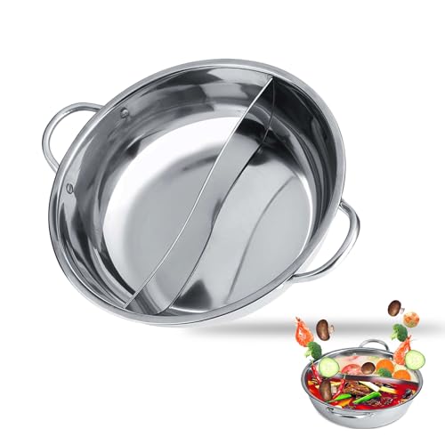 Baxnore Hotpot aus Edelstahl, Sichuan Doppelter Feuertopf für Induktions-, Gas-, Elektroherd & Ceranfeld, Chinesisches Fondue mit Hohlgriff, Leicht zu Reinigen (34 cm)
