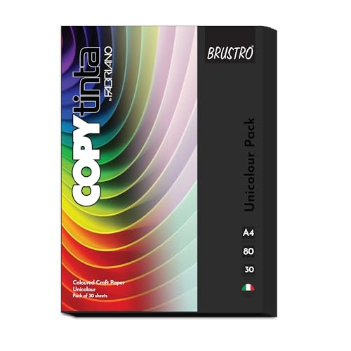 Image of BRUSTRO Copytinta Coloured Craft Paper A4 Size 80 GSM Black Shade (Nero), 60 Sheets Pack | Double Side Colored, Ideal for Origami, Scrapbooking, Making Card, DIY Art & Craft.