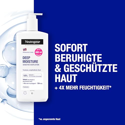 Neutrogena Norwegische Formel Deep Moisture Sensitive Bodylotion (400 ml) für trockene, empfindliche Haut mit 10 Prozent Glycerin + Pro-Ceramide Technologie