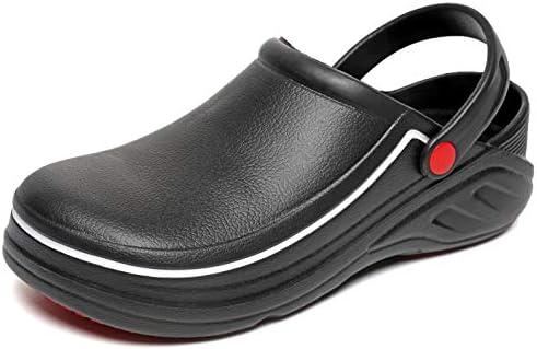 ZLOSUN Men and Women's Garden Nurse Doctors Water Resident Safty Work Shoes Non Slip Kitchen Chef Clogs(Black,8.5 Women/7.5 Men)