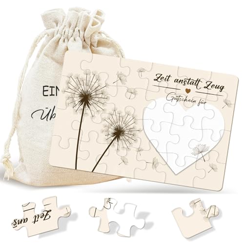 Happirra Gutschein Puzzle Zeit Statt Zeug 24 Gutscheine zum Selber Ausfüllen Wunschgutschein Weihnachtskarten mit Baumwoll Säckchen Gutscheinkarte Geburtstag Weihnachten Geschenke Reisen Hochzeit