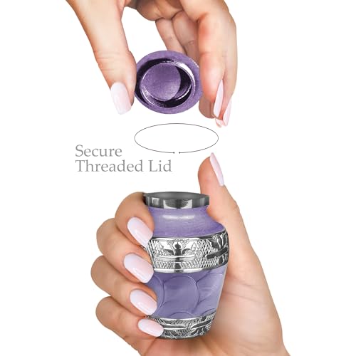 Image of Trupoint Memorials Cremation Urns for Human Ashes, Silver Lining Decorative Burial Urns for Male and Female, Funeral Memorial Urn for Women and Men - Purple, 1 Keepsake