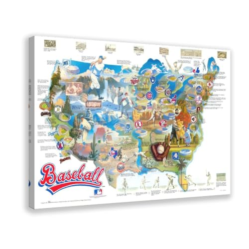 Carte baseball MLB impression toile décorative de 30,5x45,7 cm avec cadre à suspendre