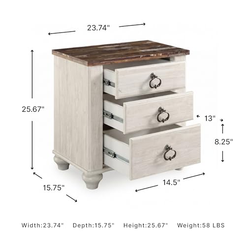 Image of Signature Design by Ashley Willowton 2 Drawer Nightstand, Whitewash