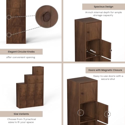 Image of BLUEWUD Calcio 5-Tier Storage Unit Filing Cabinet Rack Organizer Wardrobe Almirah Cupboard for Clothes with Closed Shelves for Bedroom Kitchen Living Room Home, DIY(Brown Maple) (37 x 36 x 169)