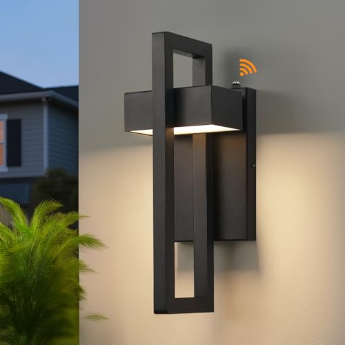 Image of tewei 16.5'' LED Outdoor Wall Sconce Dusk to Dawn Outdoor Lighting, Modern Exterior Lighting Fixtures, Black LED Front Porch Lights Outside Wall Mount Lights for House, Hallway, 3000K, 1 Pack