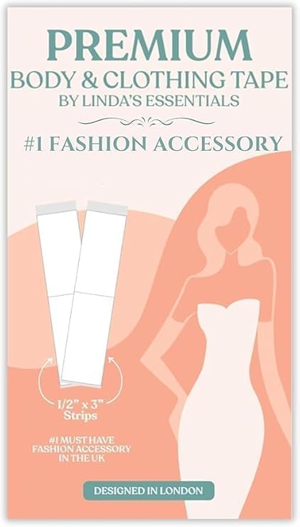 Linda's Essentials Double Sided Transparent Body & Clothing Tape (50 Pack) - Extra Adhesive Dress Tape for All Fabric Types & Sensitive Skin