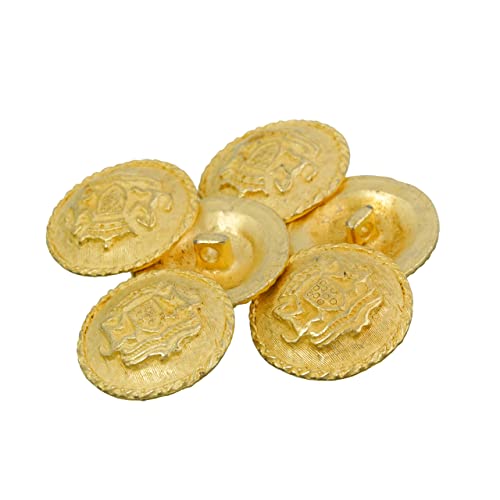 Mibo 6Pcs Zinc Die Cast Shank Button - Military Coat Of Arms With Braided Edge - 36L(22Mm) - Matte Gold #TOP23