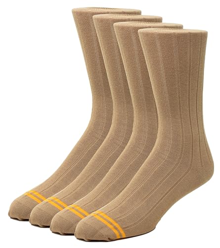 Men's Dress Socks Combed Cotton (78%) Crew Socks for Men, Flat Knit or Ribbed, 2 or 4 Pairs, 8 Colors