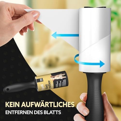 Tydi Fusselrolle Tierhaare – Extra Stark Klebende Fusselrolle Kleidung mit 2 Griffen – 500 Blätter Flusenroller Kleiderroller Fusselroller Tierhaare – Wiederverwendbare Nachfüllpack