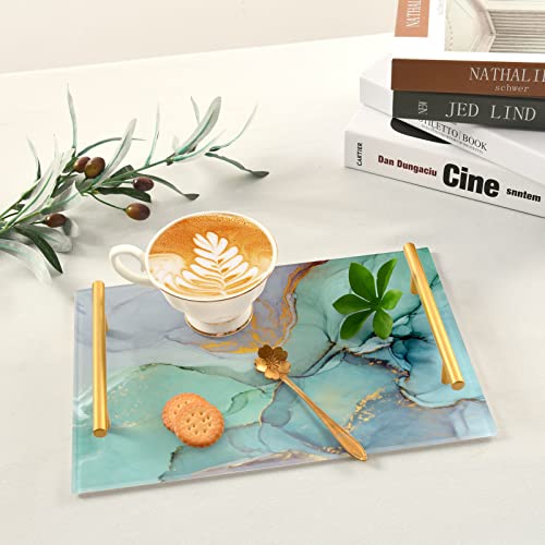 Vanity Tray Teal Turquoise Marble Pattern Decorative Tray Bathroom Countertop Acrylic Jewelry Perfume Dresser Trays Handle For Bedroom Kitchen #TOP5