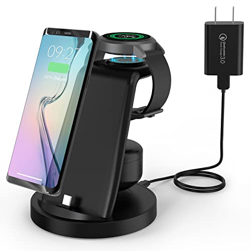 3 in 1 Fast Charging Station for Samsung Android Device, Adjustable Charging Station Dock Compatible with Galaxy S23/S22/Note/Z Fold4/Galaxy Buds,Wireless Charger for Galaxy Watch,Without Adapter