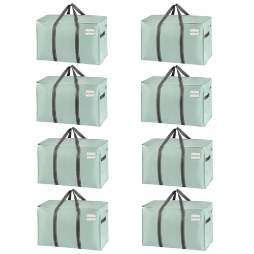 VENO 8 Pack Moving Bags, Heavy Duty, Moving Boxes Alternative, Packing Storage Supplies for Dorm Room Essentials with Zipper for Clothes, Extra Large Totes for Packaging (Shiny Light Green, 8 Pack)