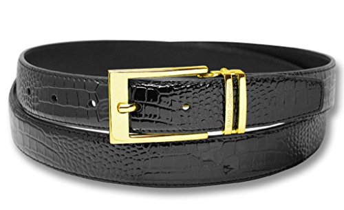 Croc Embossed BLACK Men's Bonded Leather Belt Gold-Tone Buckle Regular