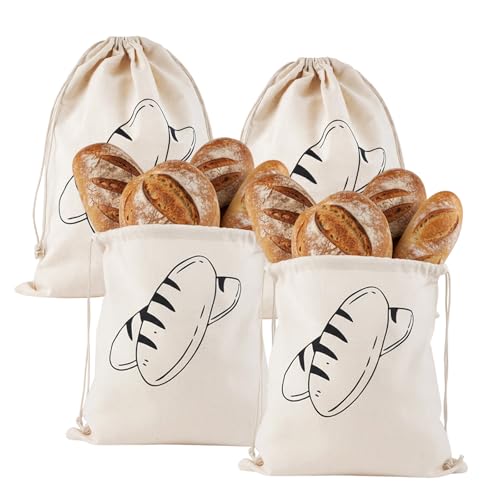 MmotZsb Brotbeutel Leinen, 4er Set Praktische Brotbeutel, 40 x 30 cm Zum Aufbewahren Von Brot Und Lebensmitteln, Ideal Für Küche Und Picknick