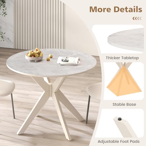 Image of Giantex 36 inch Round Wood Dining Table, Farmhouse Kitchen Table with Intersecting Pedestal Base & Solid Rubber Wood Legs, Vintage Coffee Tables for Dinette, Small Spaces, Restaurant, White