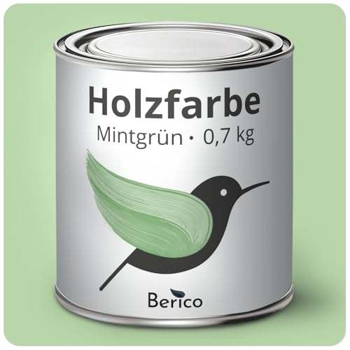 Berico Holzfarbe - Mintgrün Pastellgrün - 0,7 Kg - 4in1 Premium Holzlack inkl. Grundierung & Decklack - Für Innen und Außen - Robust & Wetterfest