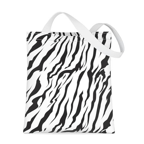 NPOOYI Tote Bag, Canvas Tote Bag for Women, Large Lightweight Reusable Canvas Handbags, Cotton Folding Shoulder Cloth Handbags for Grocery Shopping, Work, 13.6 x 15.7 in, Black Zebra Stripes