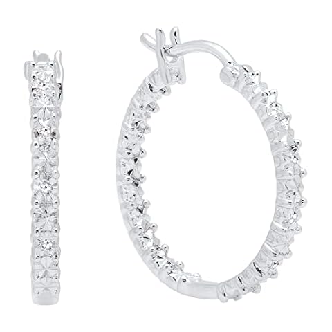 Dazzlingrock Collection 0.06 cttw Round White Diamond Illusion Set Hinged Post Hoop Earrings for Women in 925 Sterling Silver Cover