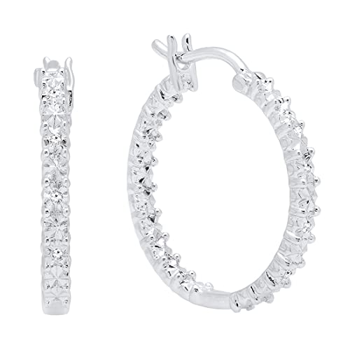 Dazzlingrock Collection 0.06 cttw Round White Diamond Illusion Set Hinged Post Hoop Earrings for Women in 925 Sterling Silver