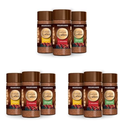 Image of Toffee Coffee Roasters|Assorted Speciality Instant Coffee(Brazil|Colombia|Ethiopia)|As Seen On Shark Tank|Arabica|Ready In Seconds|Microground Technology|Size - 100 Gm Each - Jar (Pack of 3)