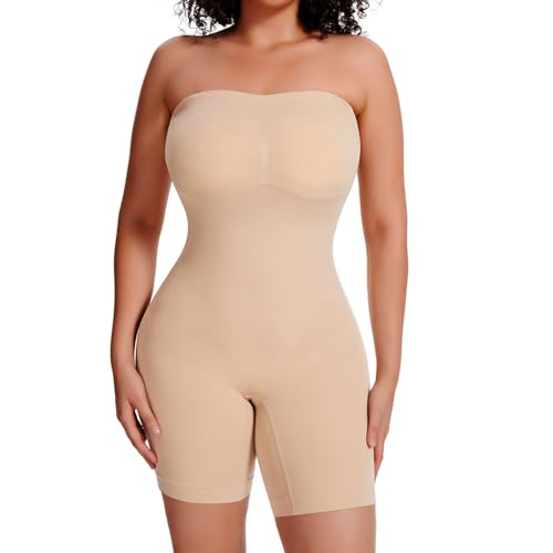 Joyshaper Body moldeador para mujer, sin tirantes, para moldear el abdomen, sujetador push up, body con piernas, moldeador de figura, bodys moldeadores para fiestas, bodas, Beige/con almohadilla en el