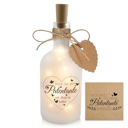 Patentante Geschenk LED Flaschenlicht Glückslicht Beleuchtete Dekoflasche