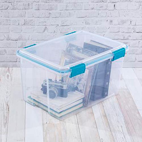 Image of Sterilite 54 Qt Gasket Box, Stackable Storage Bin with Latching Lid and Tight Seal, Plastic Container to Organize Basement, Clear Base and Lid, 1-Pack