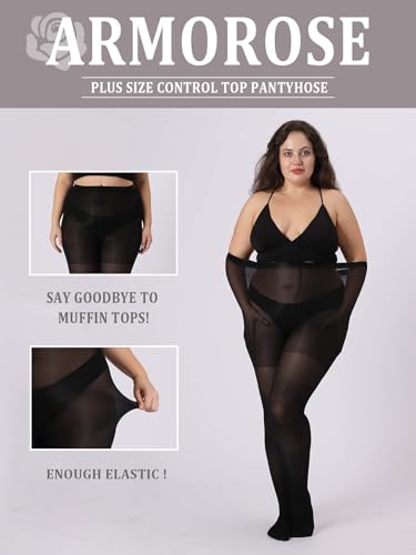 Plus Size Ultra Strong Tights for Women,40D Semi-Sheer Control Top Pantyhose Rip Resist High Waist Stockings3