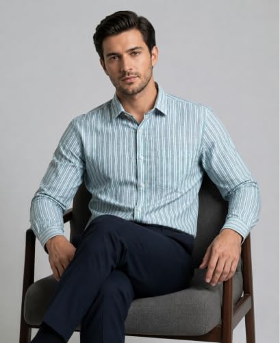 Image of Men's Regular Fit Stripes Pattern Casual Shirt With Pocket | Full Sleeves