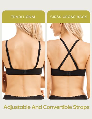 WingsLove Push Up Bra Sexy Deep V Plunge Add 2 Cups Bras Underwire T-Shirt Bra Multiway Black - Image 3