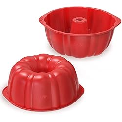 SILIVO Nonstick Fluted Cake Pans (2 Pack) - 7 inch Silicone Cake Pans for Bunte cake and Monkey Bread